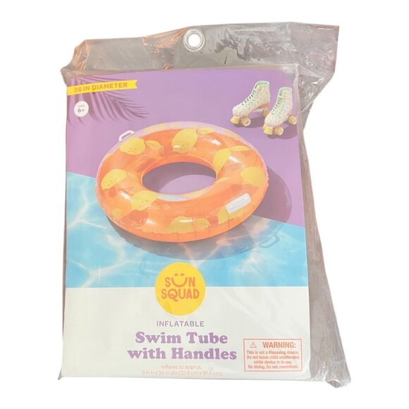 Sun Squad Inflatable Swim Tube With Handles Peach Orange 36" Dia. X 9" NEW - Picture 1 of 3